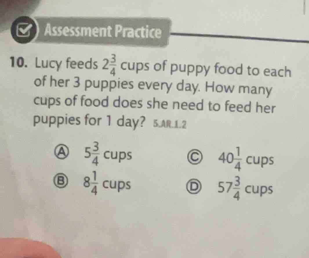 10. lucy feeds $2\\frac{3}{4}$ cups of puppy food to each of her 3 pupp…