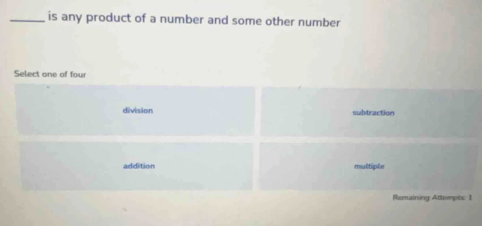 ______ is any product of a number and some other number select one of f…