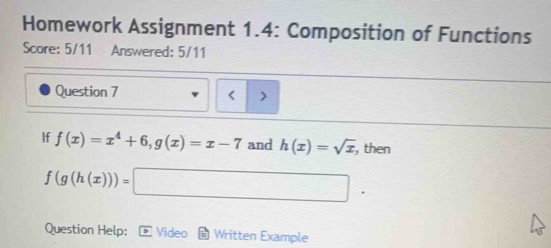 homework assignment 1.4: composition of functions score: 5/11 answered:…