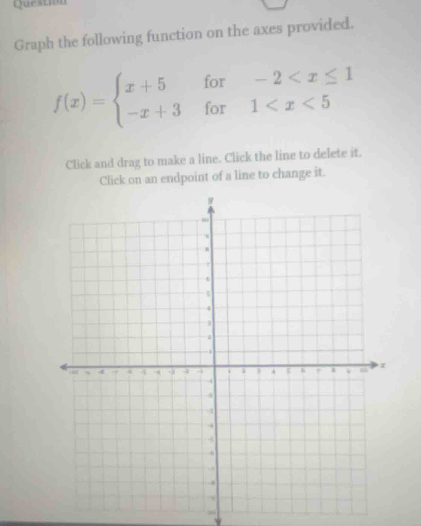 graph the following function on the axes provided. $f(x) = \\begin{case…