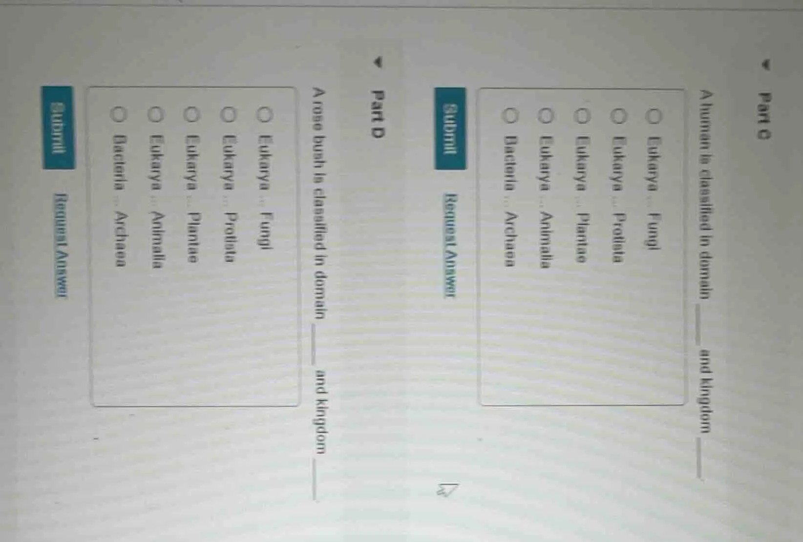 part c a human is classified in domain ____ and kingdom ____. options: …