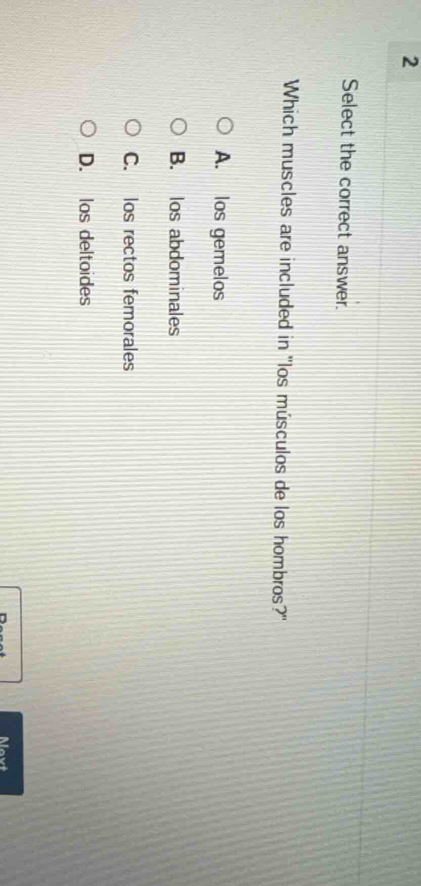 select the correct answer. which muscles are included in \los músculos …