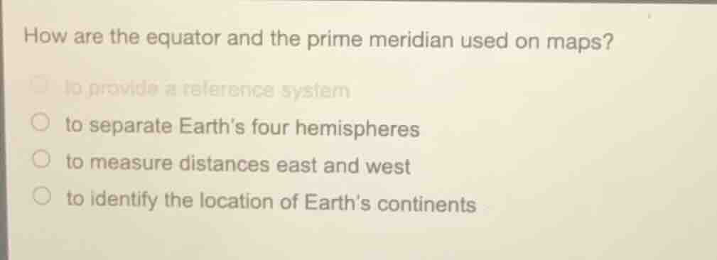 how are the equator and the prime meridian used on maps? to provide a r…
