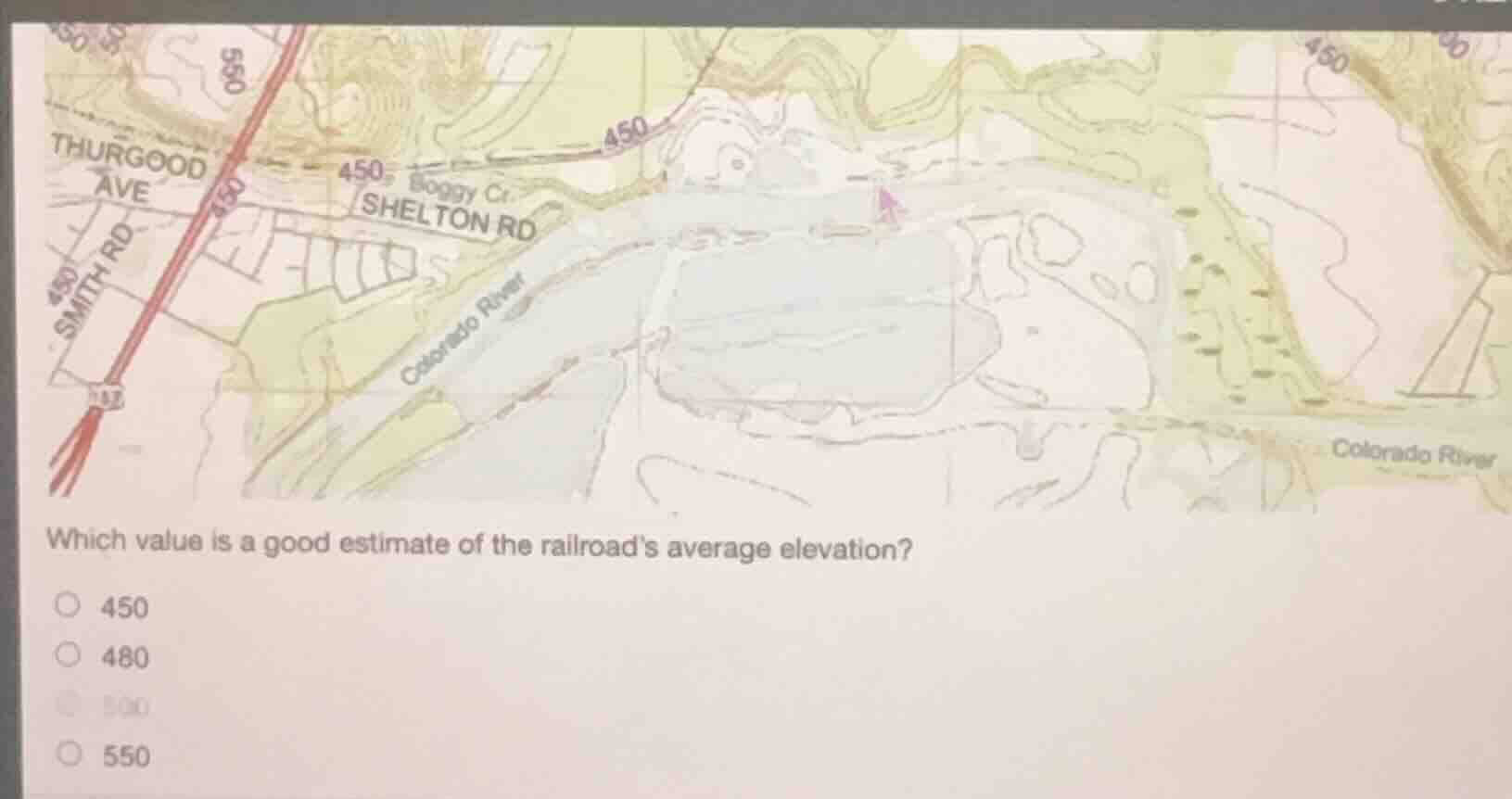 which value is a good estimate of the railroads average elevation? 450 …