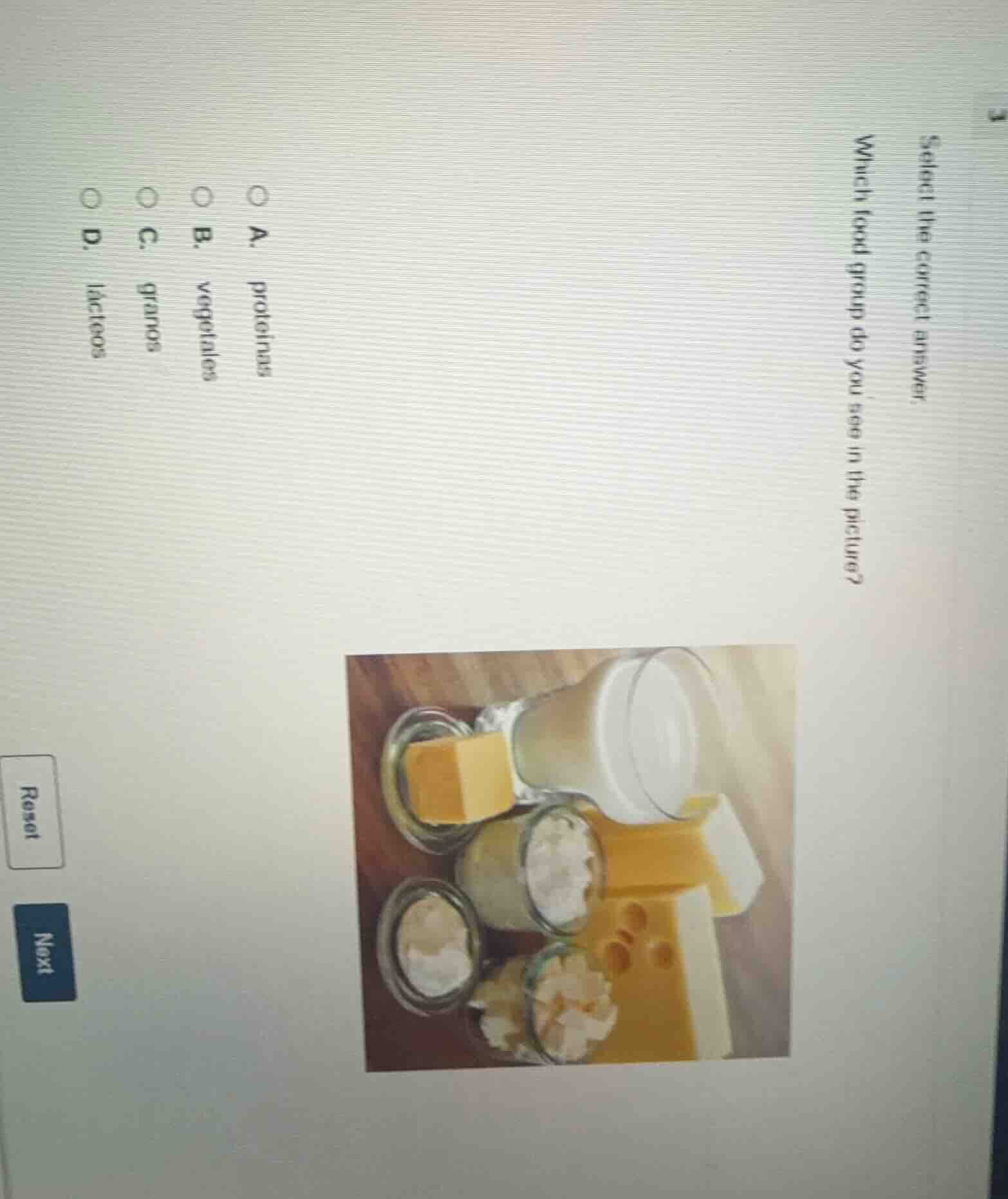 select the correct answer. which food group do you see in the picture? …