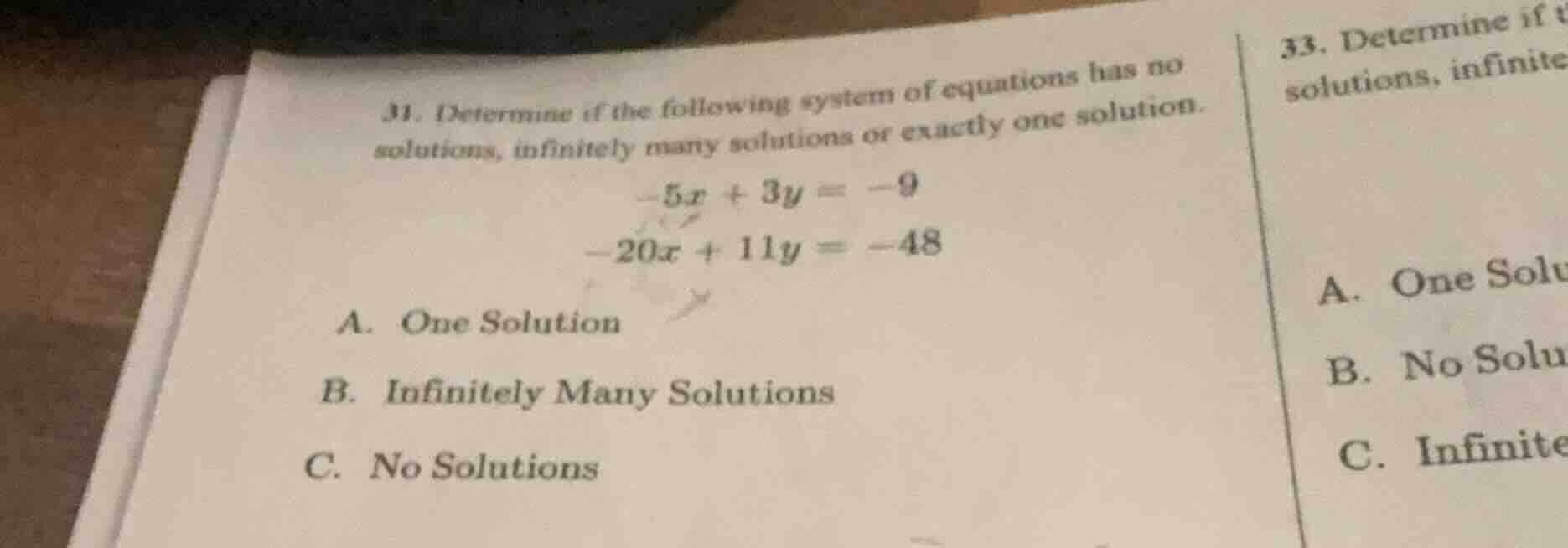 31. determine if the following system of equations has no solutions, in…
