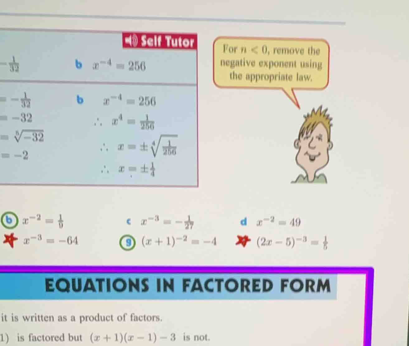 self tutor for n < 0, remove the negative exponent using the appropriat…