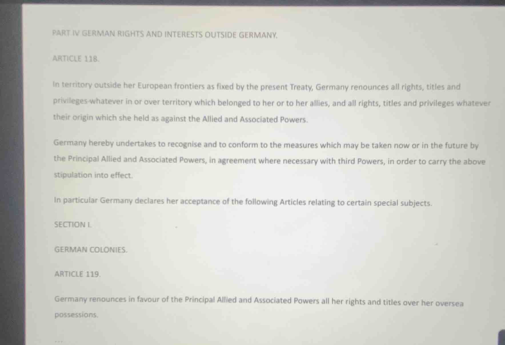 part iv german rights and interests outside germany. article 118. in te…