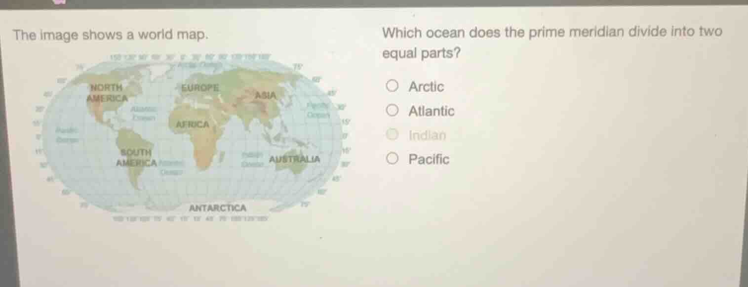 the image shows a world map. which ocean does the prime meridian divide…