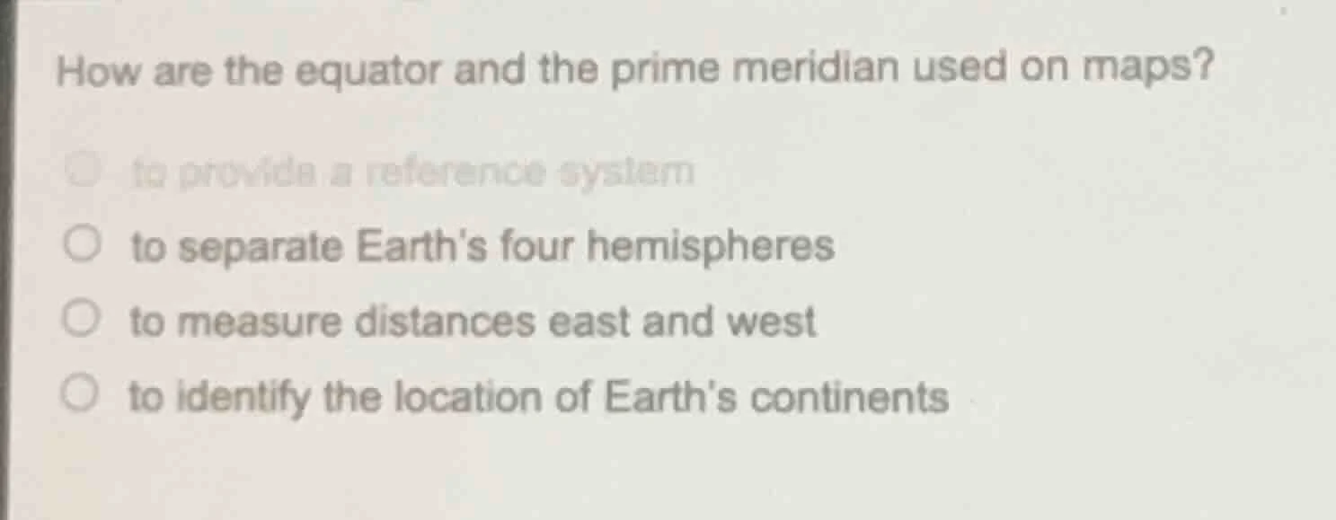 how are the equator and the prime meridian used on maps? to provide a r…