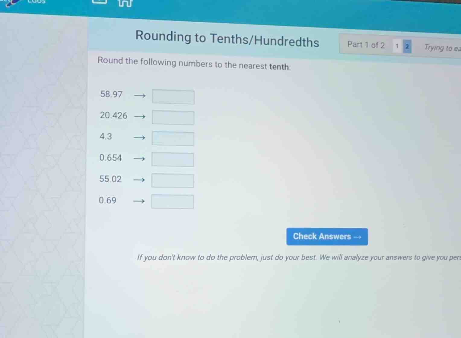 rounding to tenths/hundredths part 1 of 2 round the following numbers t…