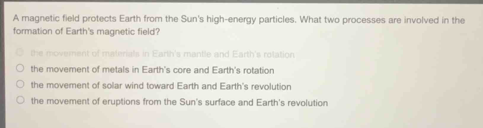 a magnetic field protects earth from the suns high-energy particles. wh…