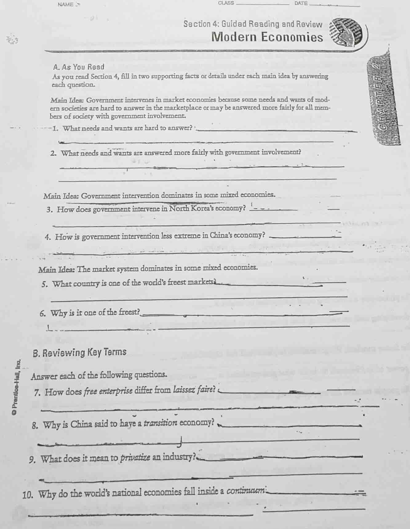 name class date section 4: guided reading and review modern economies a…