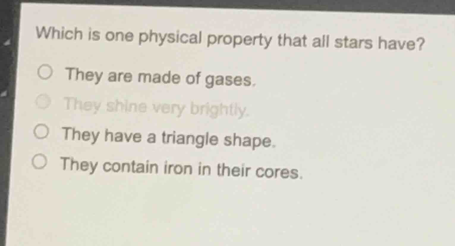 which is one physical property that all stars have? ○ they are made of …