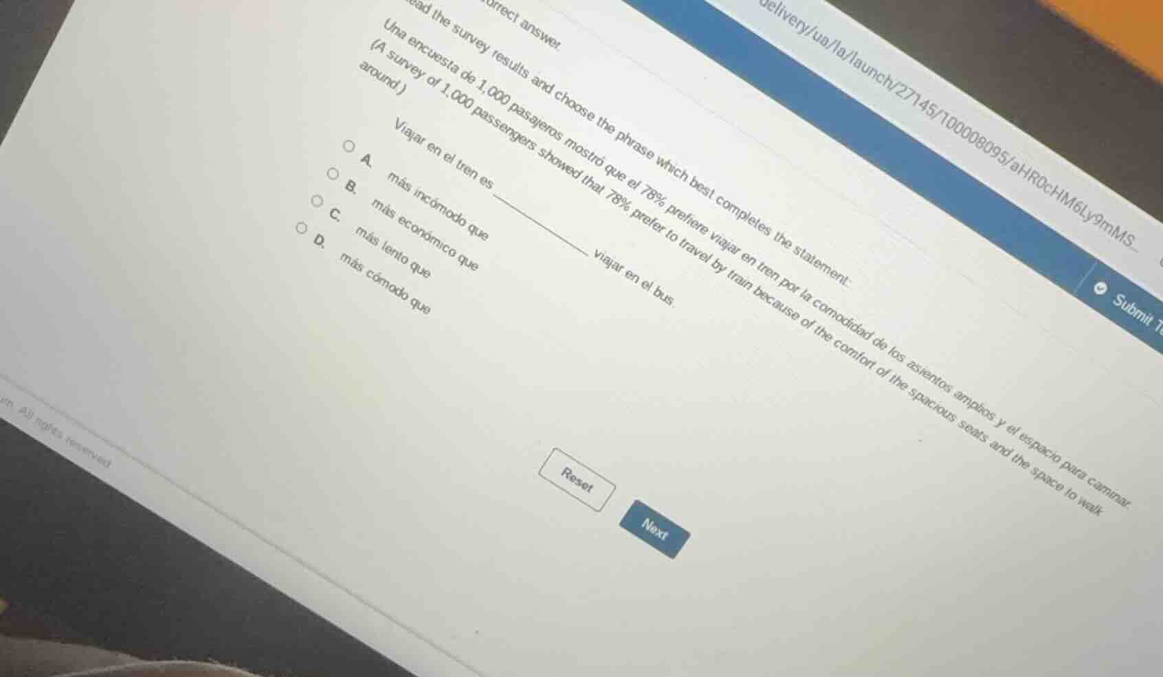 read the survey results and choose the phrase which best completes the …