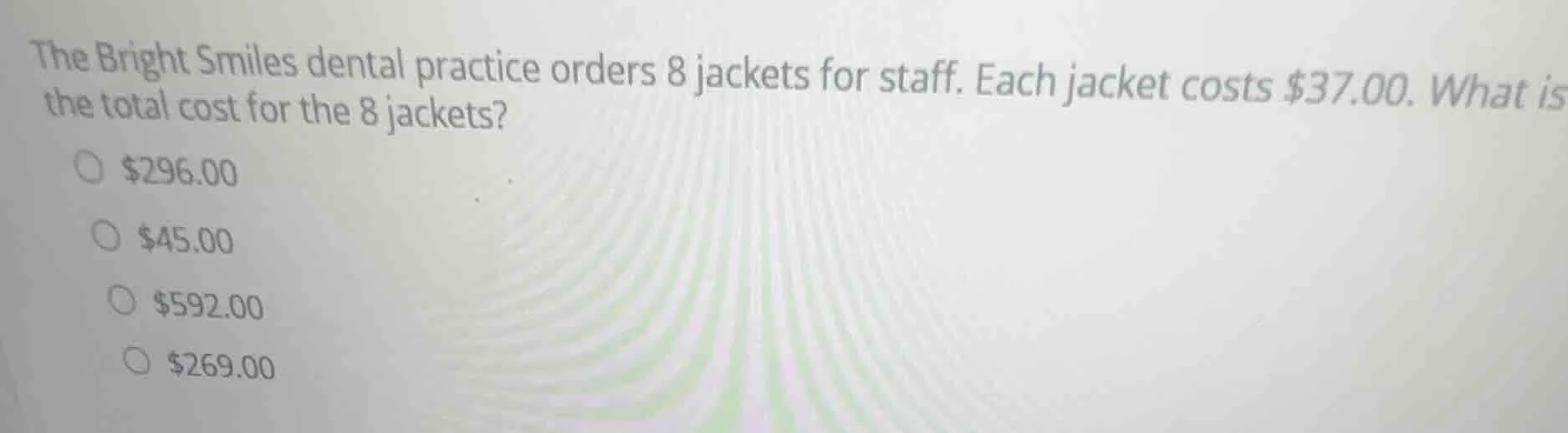 the bright smiles dental practice orders 8 jackets for staff. each jack…
