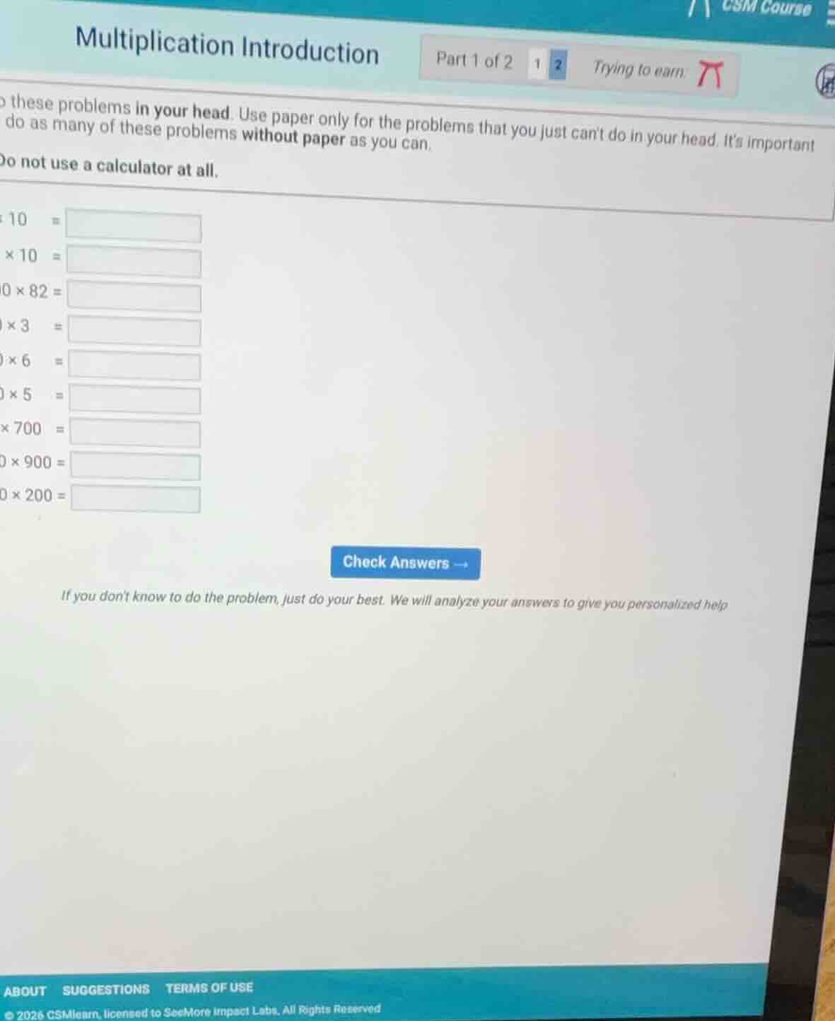 multiplication introduction part 1 of 2 1 2 trying to earn: these probl…