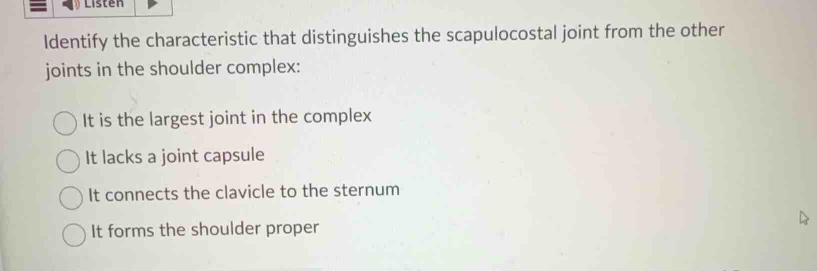 identify the characteristic that distinguishes the scapulocostal joint …