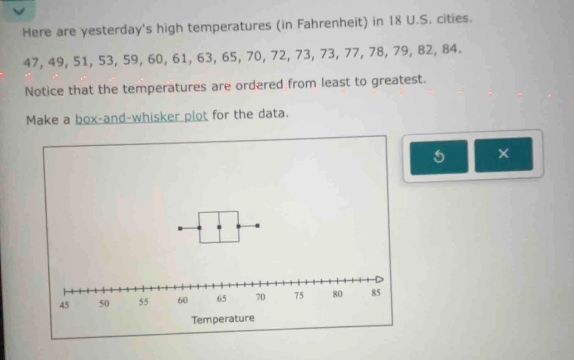 here are yesterdays high temperatures (in fahrenheit) in 18 u.s. cities…