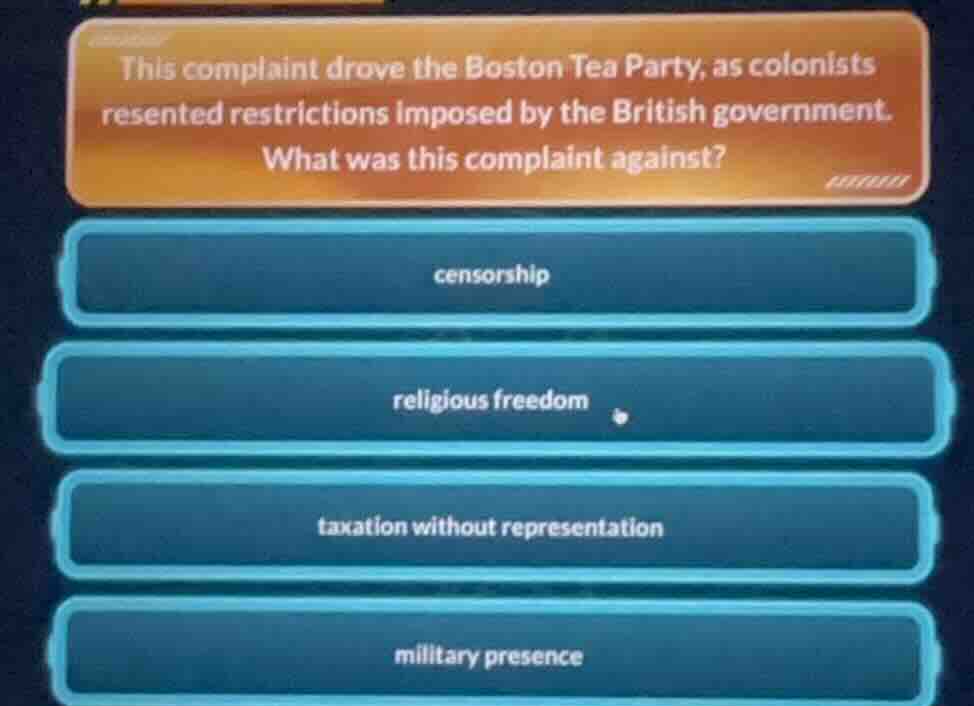 this complaint drove the boston tea party, as colonists resented restri…