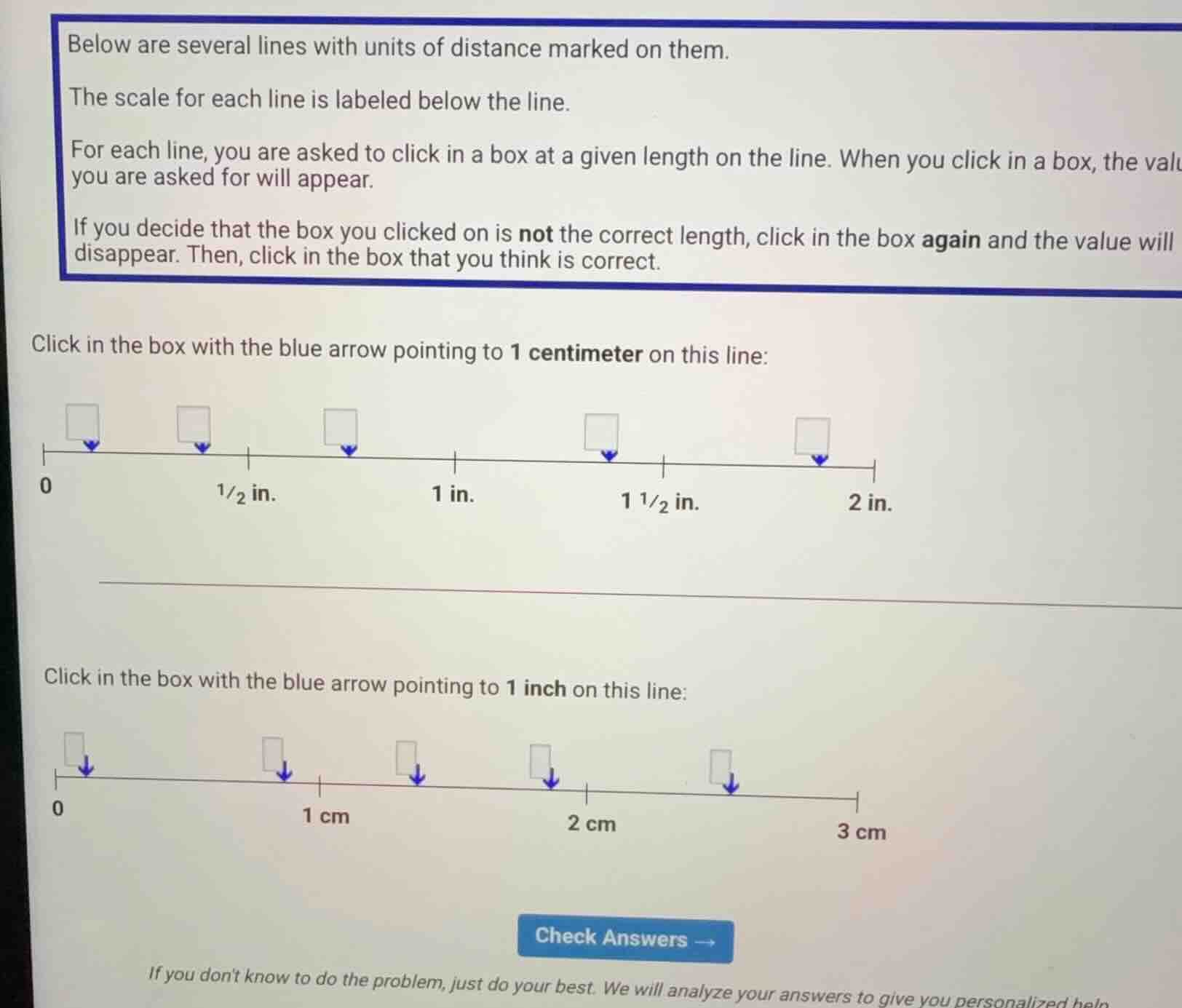 below are several lines with units of distance marked on them. the scal…