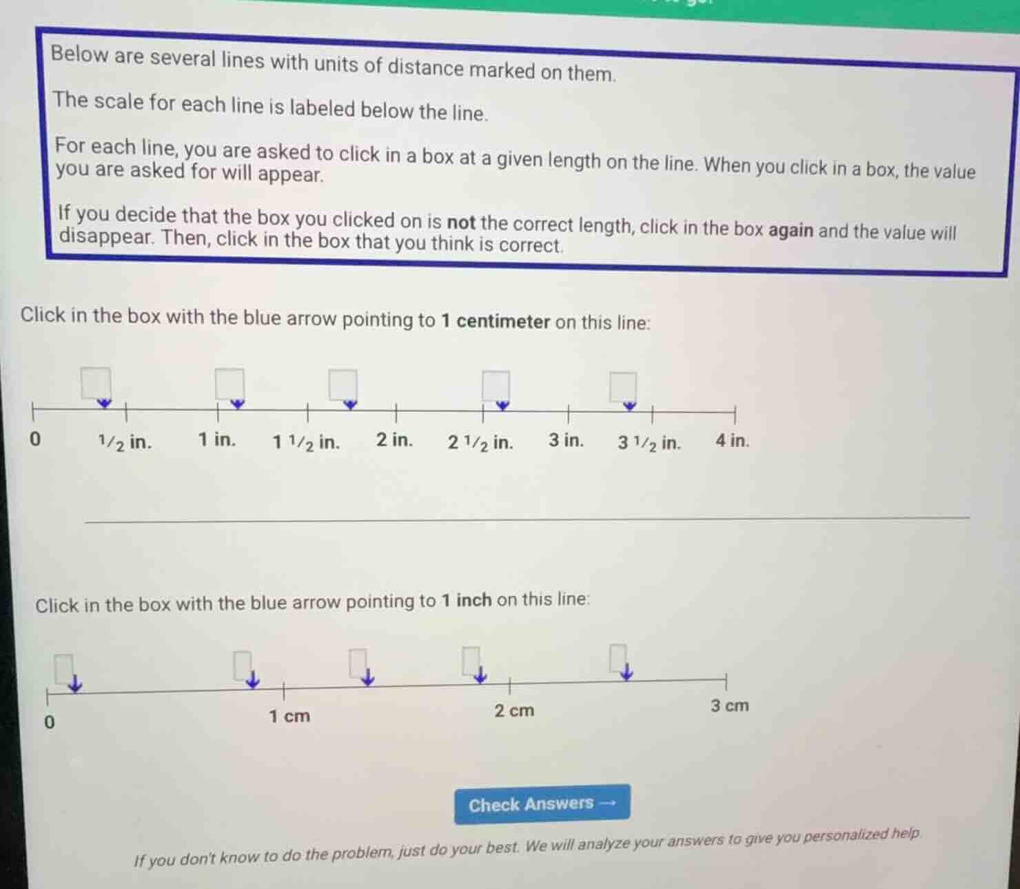 below are several lines with units of distance marked on them. the scal…