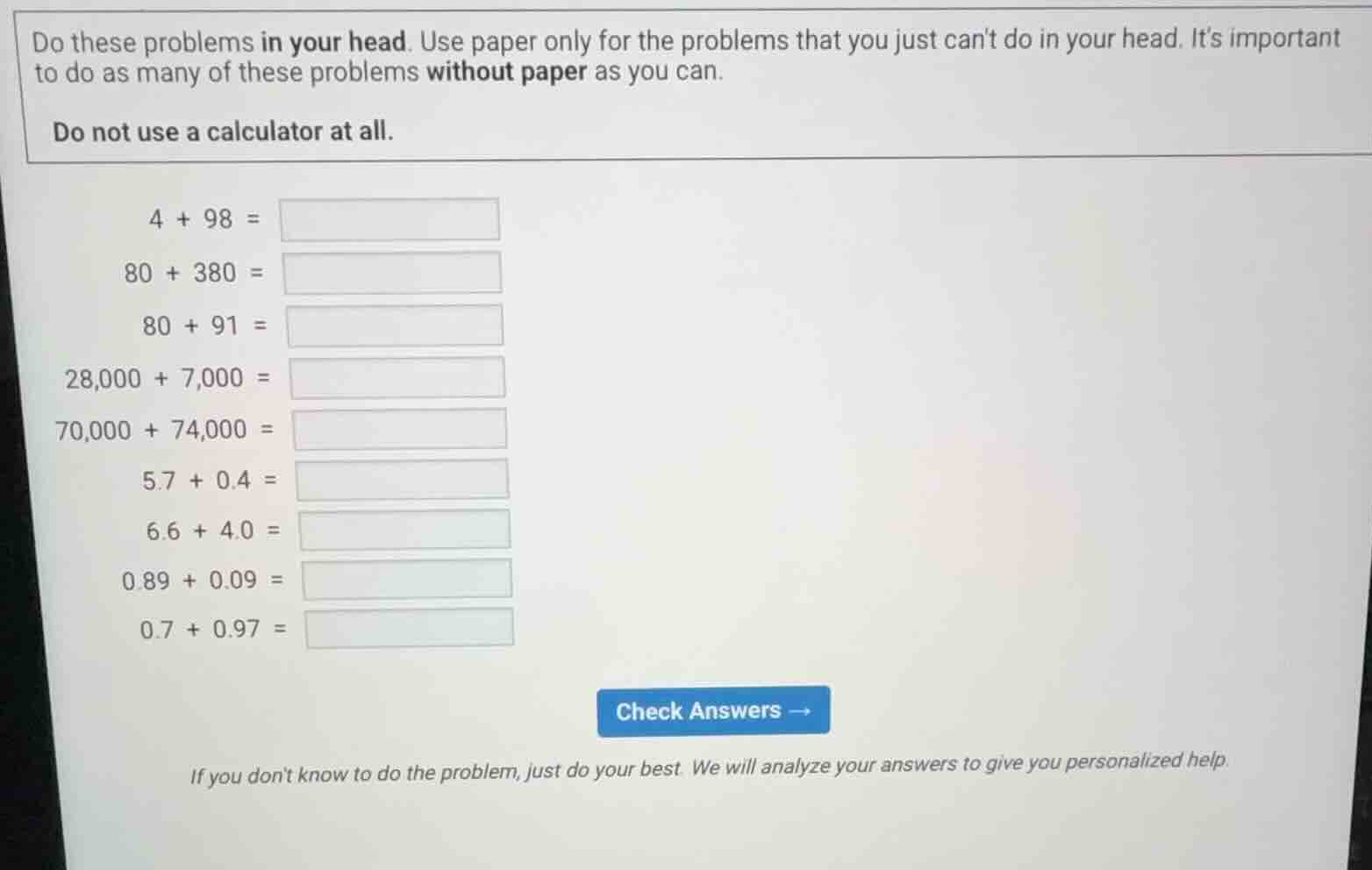 do these problems in your head. use paper only for the problems that yo…