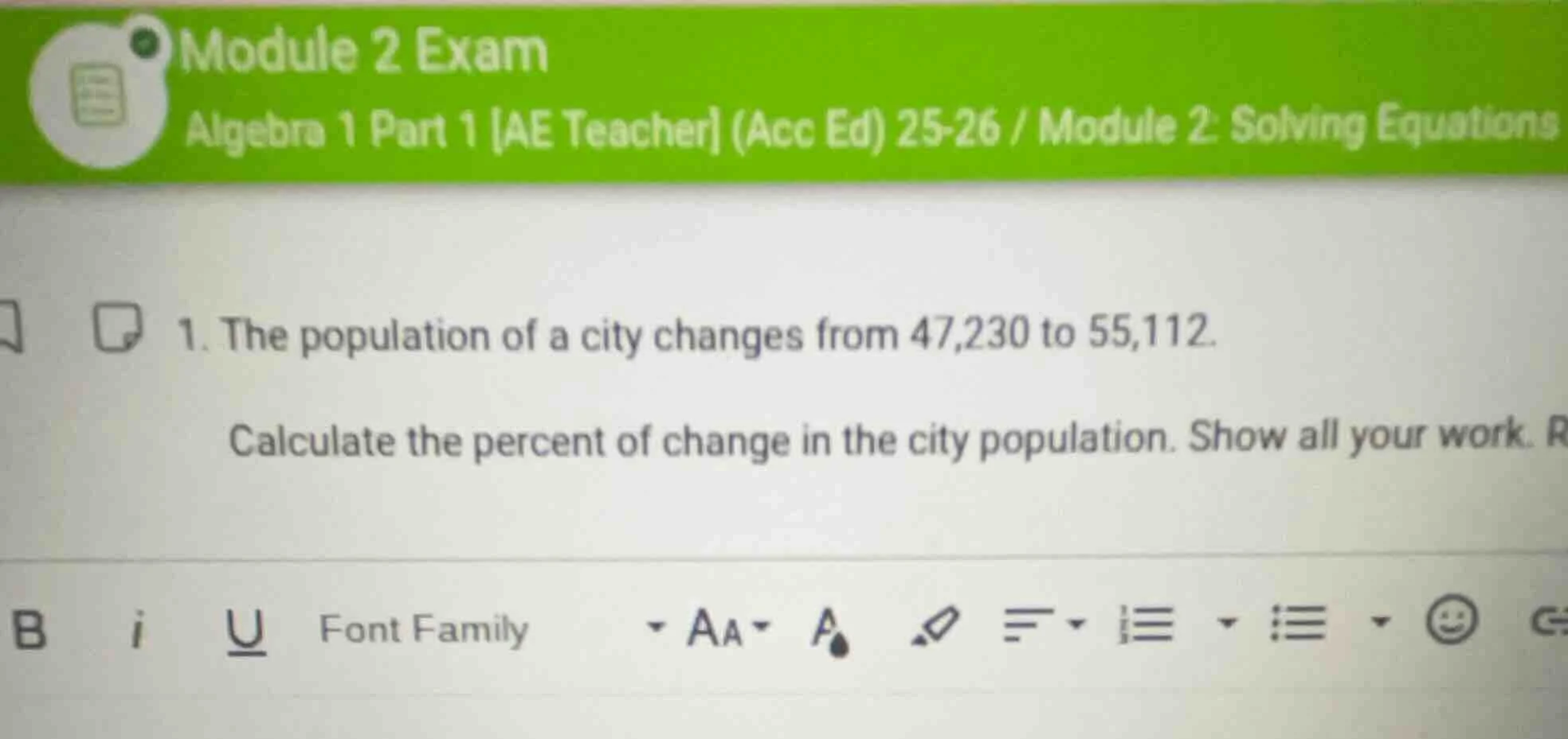 1. the population of a city changes from 47,230 to 55,112. calculate th…