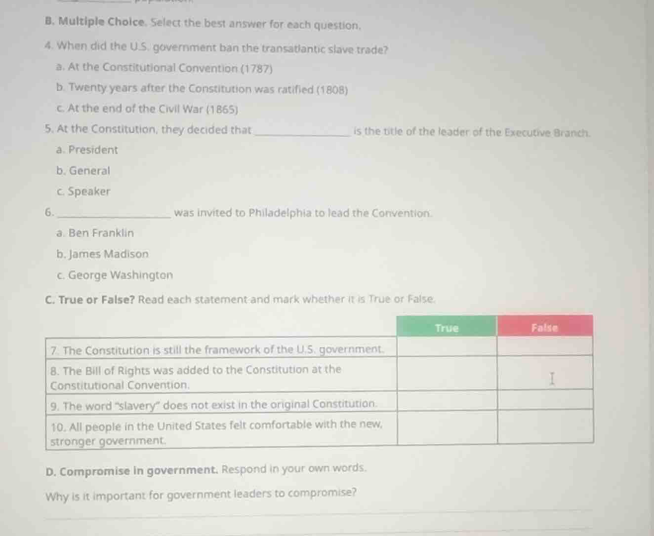 b. multiple choice. select the best answer for each question. 4. when d…