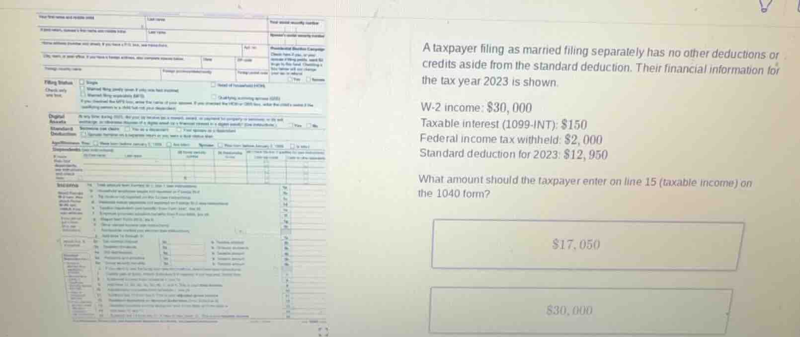 a taxpayer filing as married filing separately has no other deductions …