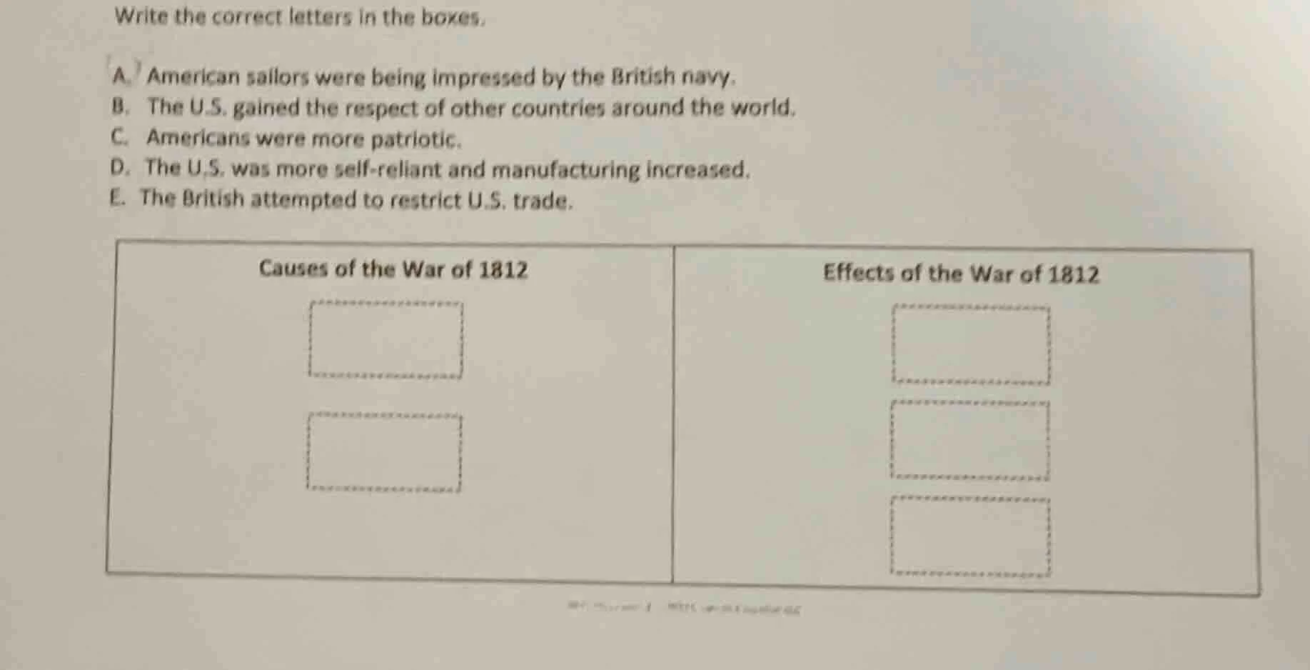 write the correct letters in the boxes. a. american sailors were being …