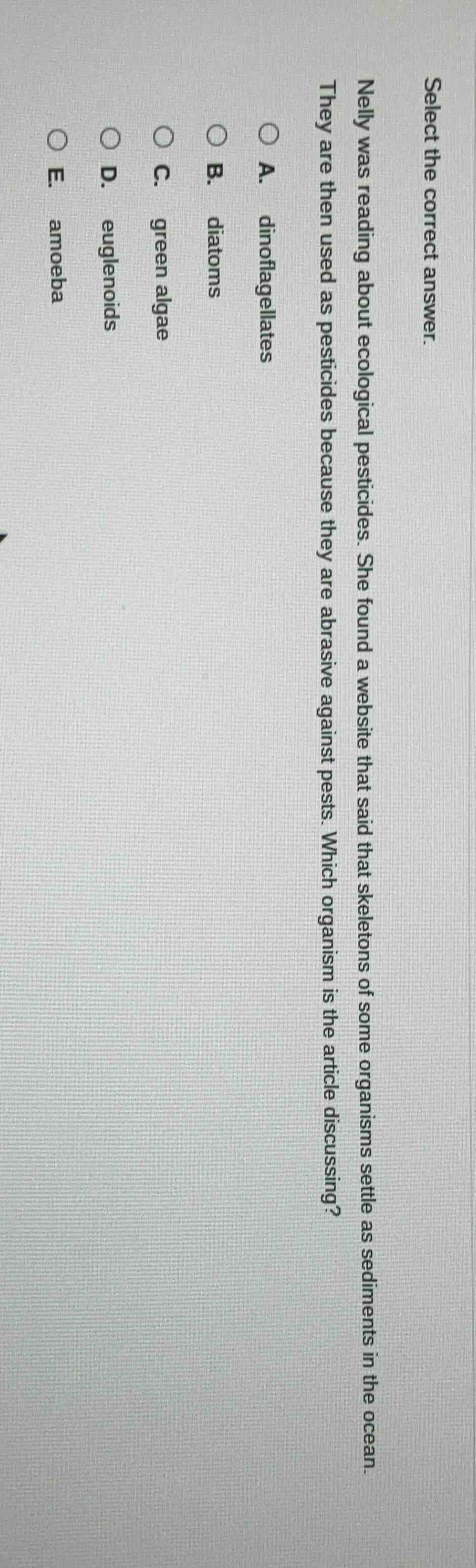 select the correct answer. nelly was reading about ecological pesticide…