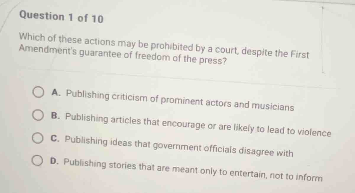 question 1 of 10 which of these actions may be prohibited by a court, d…