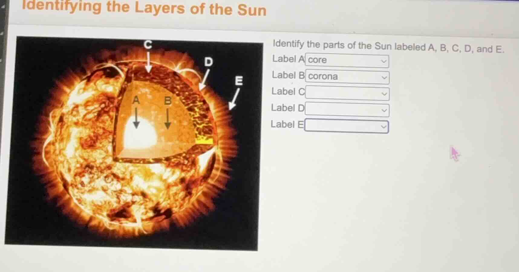 identifying the layers of the sun identify the parts of the sun labeled…