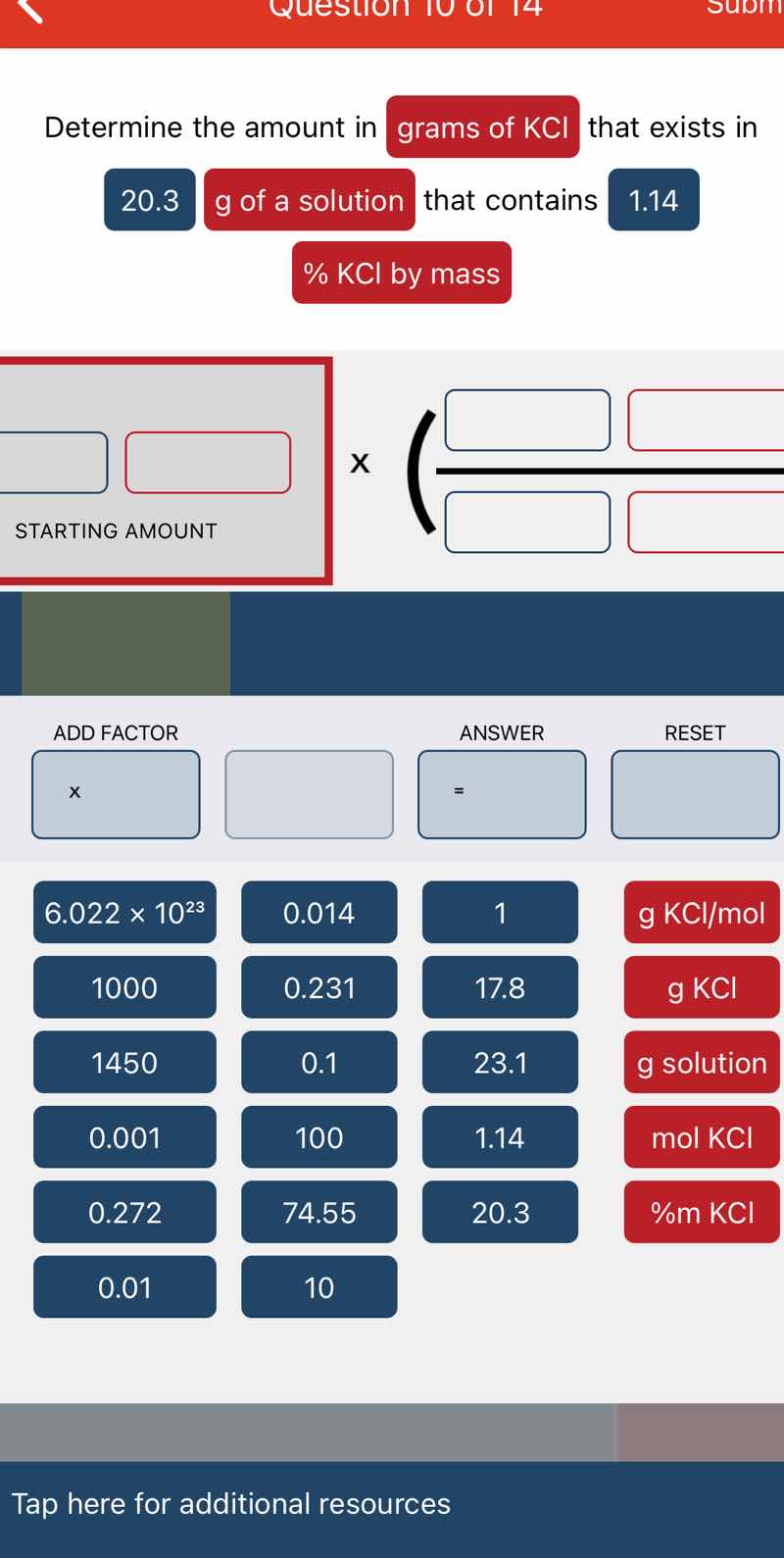 determine the amount in grams of kcl that exists in 20.3 g of a solutio…