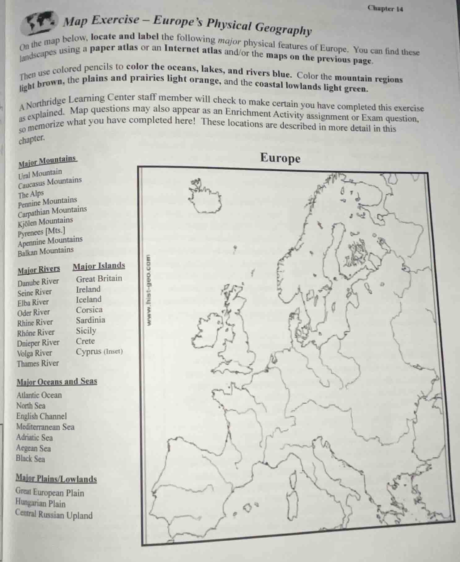 map exercise – europe’s physical geography on the map below, locate and…