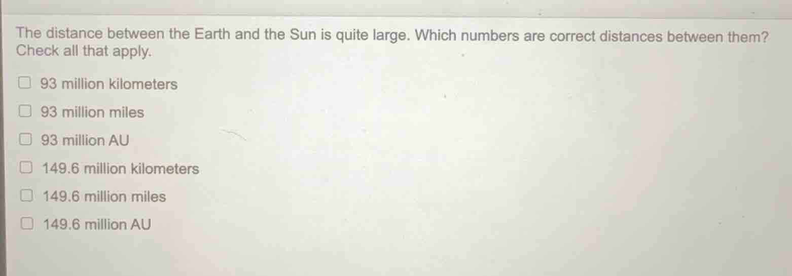 the distance between the earth and the sun is quite large. which number…
