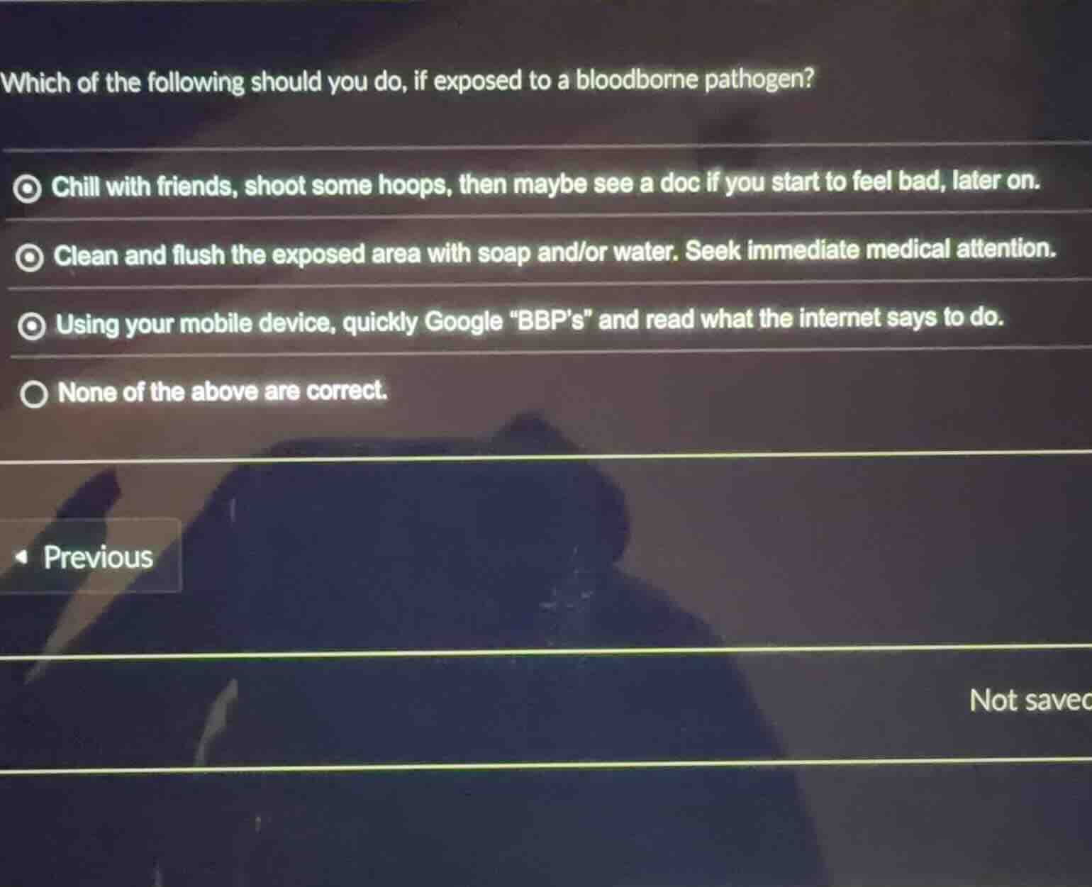 which of the following should you do, if exposed to a bloodborne pathog…