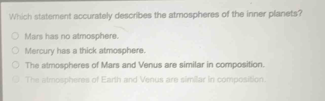 which statement accurately describes the atmospheres of the inner plane…