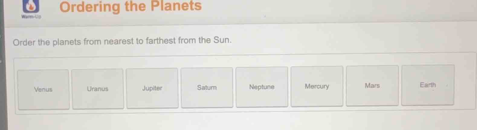ordering the planets order the planets from nearest to farthest from th…
