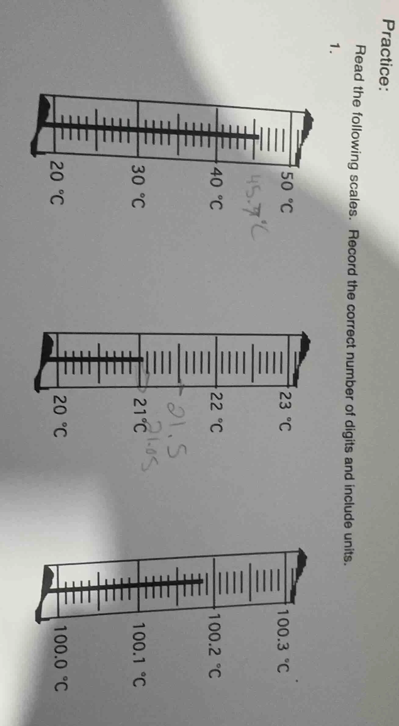 practice: 1. read the following scales. record the correct number of di…
