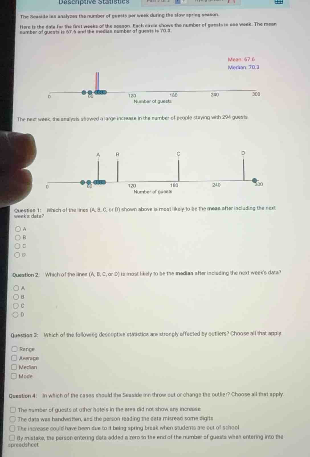 descriptive statistics the seaside inn analyzes the number of guests pe…