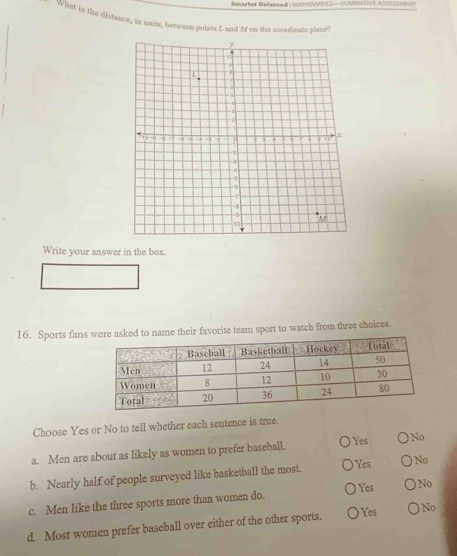 what is the distance, in units, between points l and m on the coordinat…