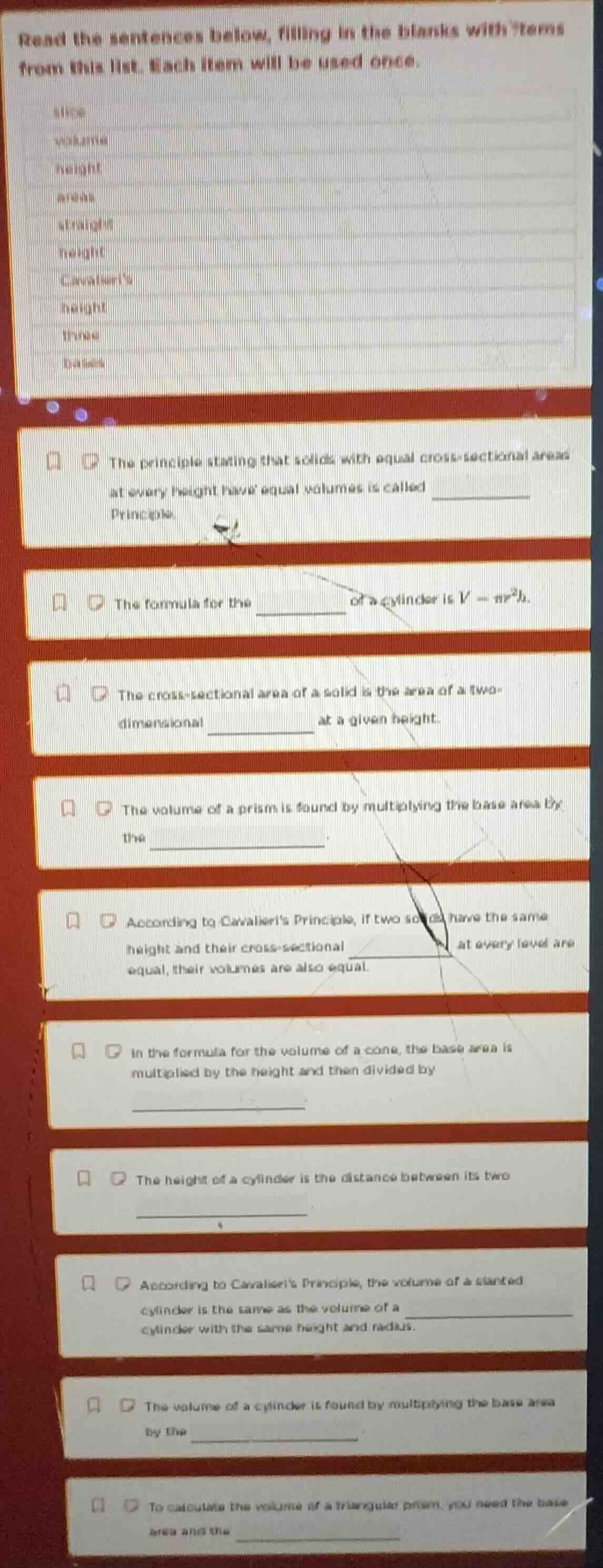 read the sentences below, filling in the blanks with items from this li…