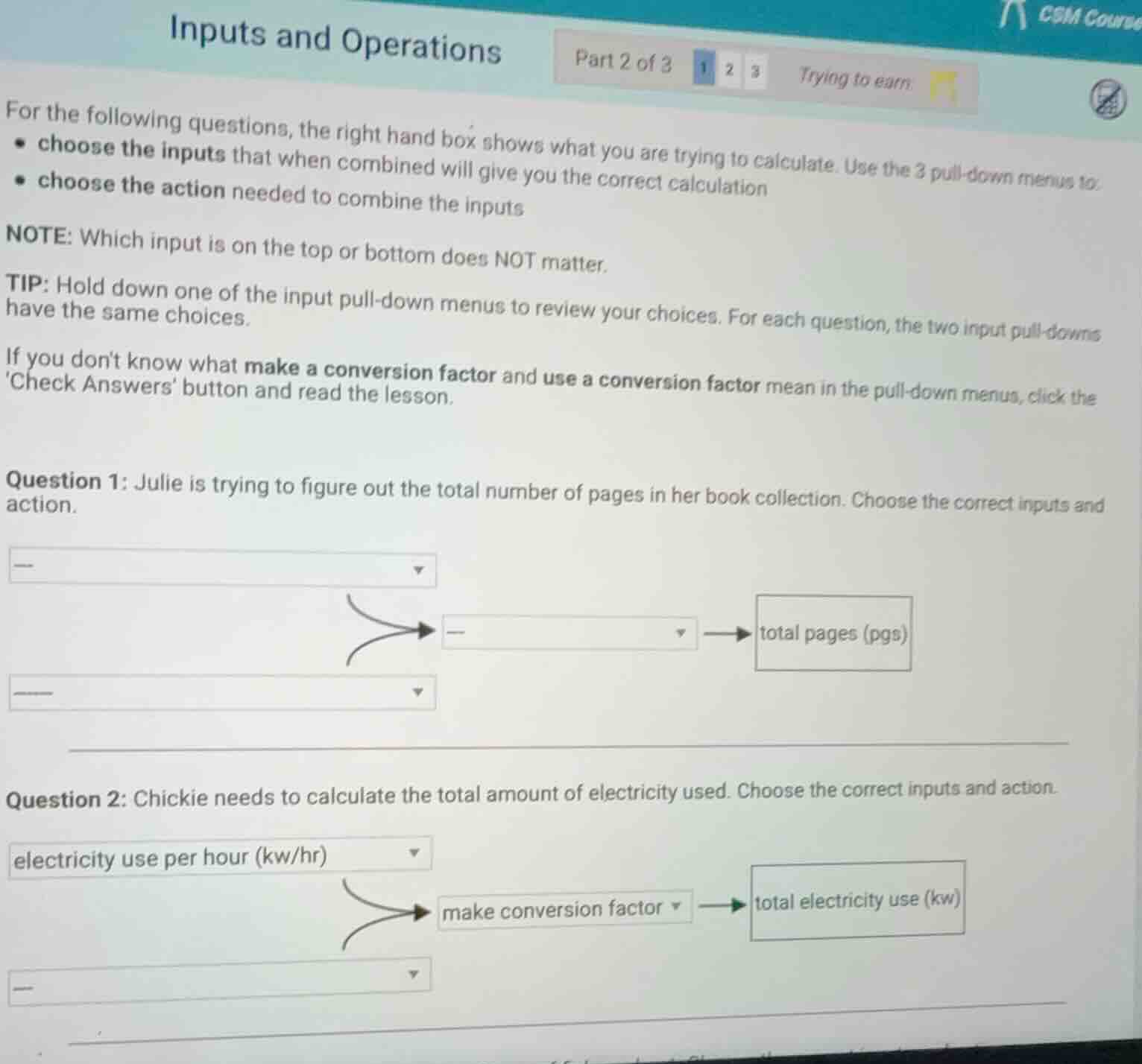 inputs and operations part 2 of 3 1 2 3 trying to earn for the followin…