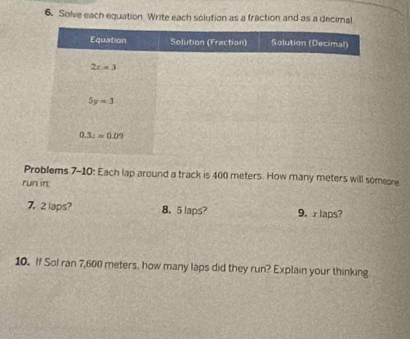 6. solve each equation. write each solution as a fraction and as a deci…