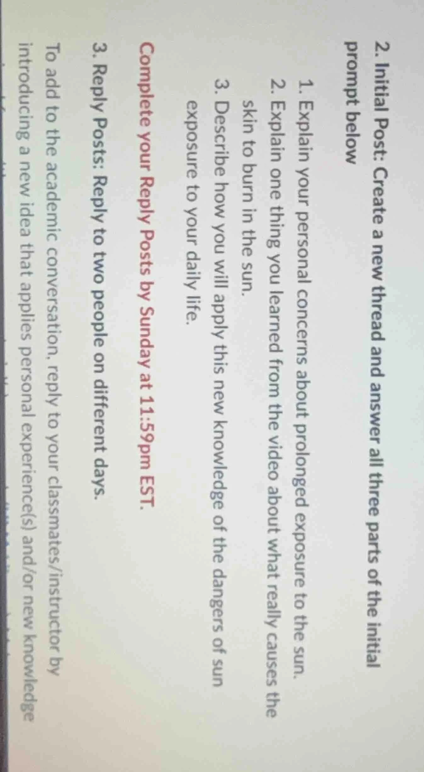 2. initial post: create a new thread and answer all three parts of the …