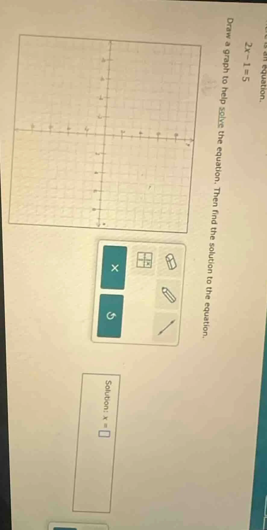 2x - 1 = 5 draw a graph to help solve the equation. then find the solut…