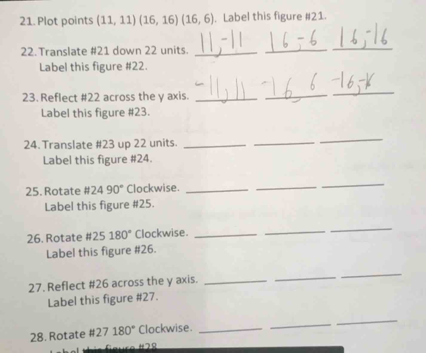 21. plot points (11, 11) (16, 16) (16, 6). label this figure #21. 22. t…