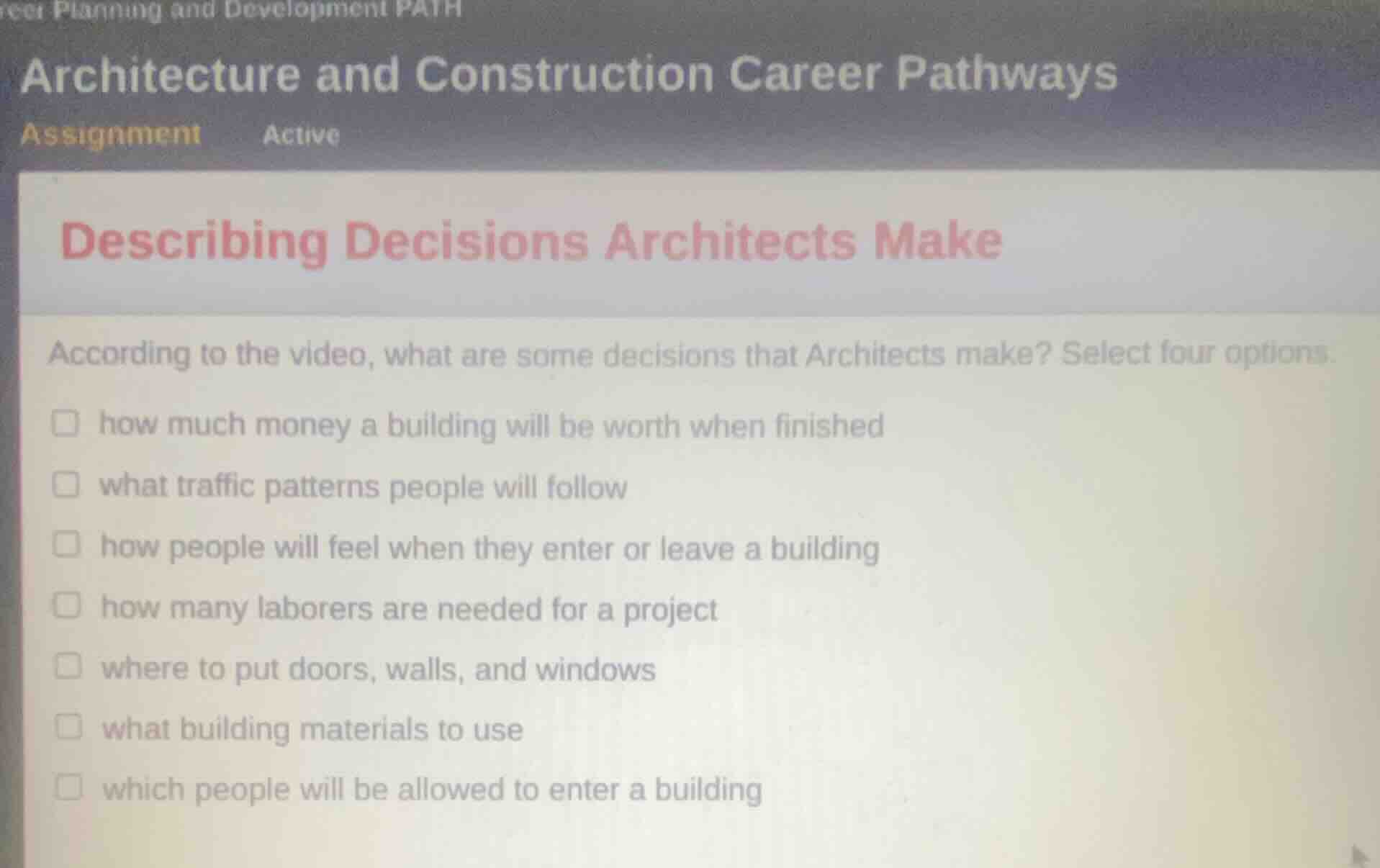 architecture and construction career pathways assignment active describ…